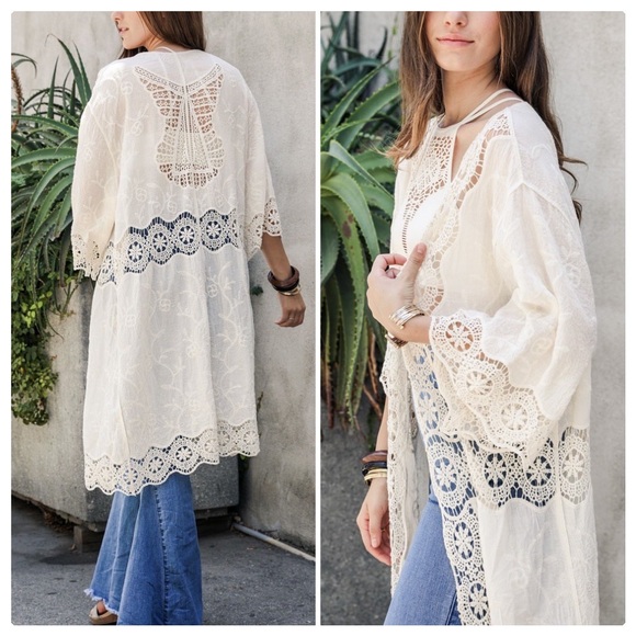 littlegypsie Jackets & Blazers - Anna Crochet Open Patch Longline Kimono